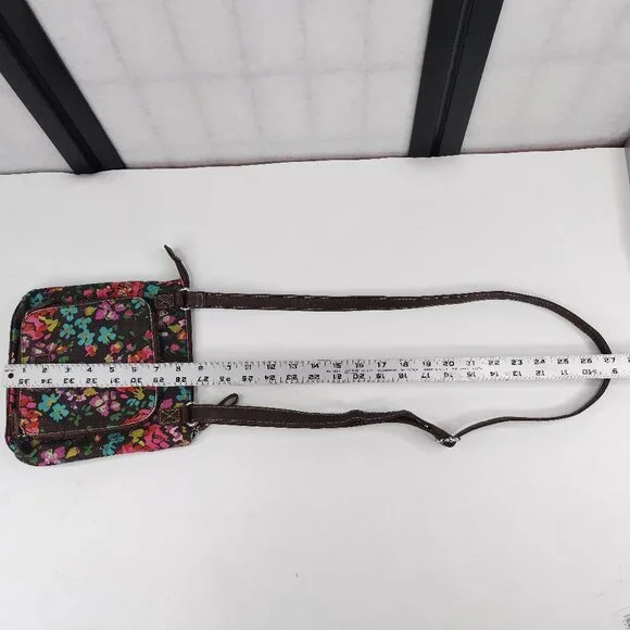 Relic Crossbody Purse Canvas & Faux Leather Trim Brown Floral & Stripes Small - Picture 14 of 15